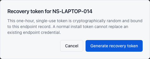 Recovery-token confirmation for the selected endpoint